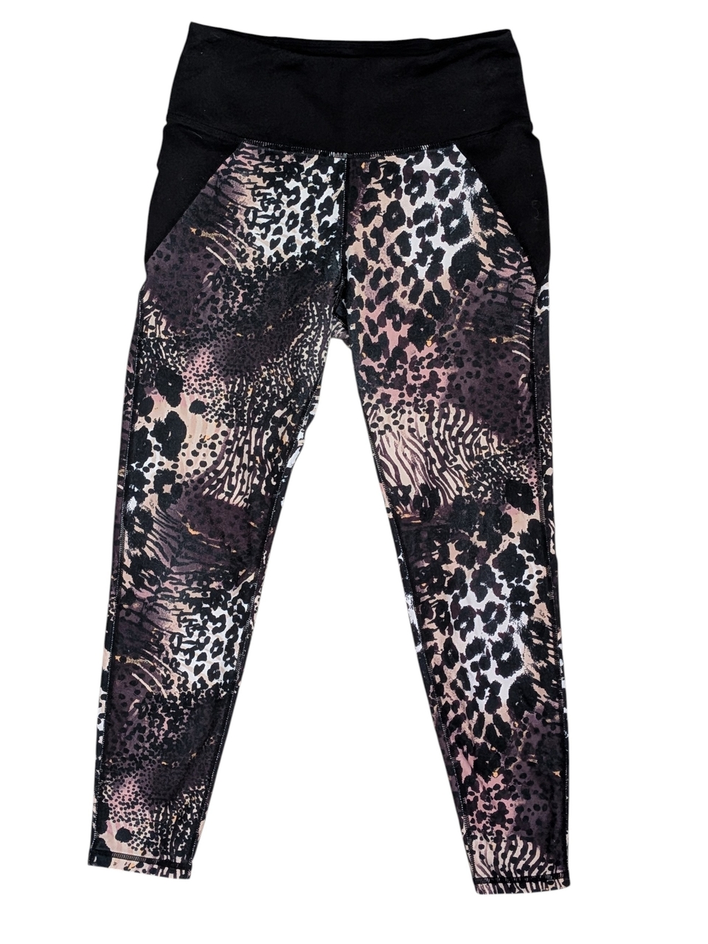 Betsey Johnson Performance Black & Mauve Highwaisted Animal-Print Leggings